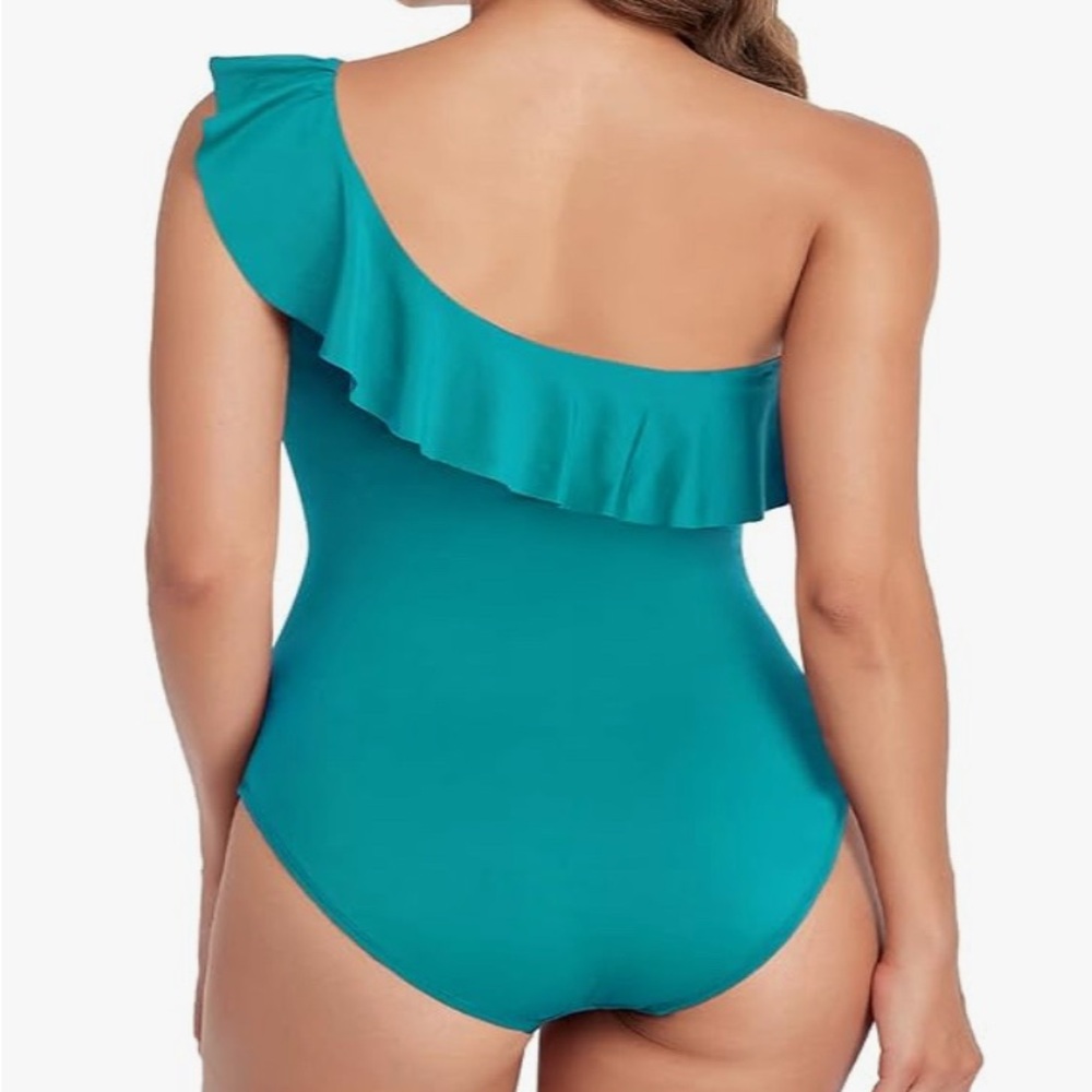 One-Shoulder Ruffle Swimsuit - Teal - Picture 2 of 2
